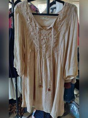 Indigo ROSE NWOT Women's Cream Crochet-Trim Peasant Dress .XL